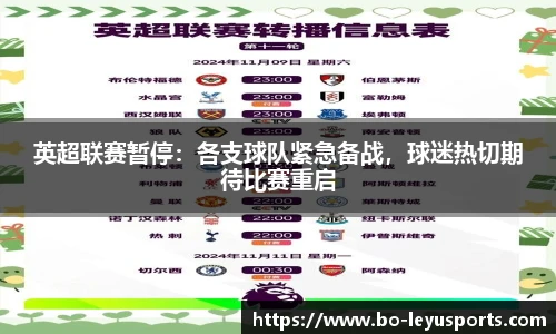 英超联赛暂停：各支球队紧急备战，球迷热切期待比赛重启